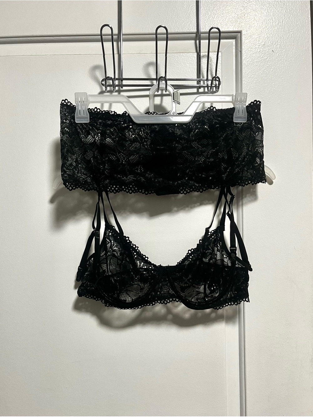 Avidlove Black Lace Bralette & Garter Belt Set - Women Intimates New XXL